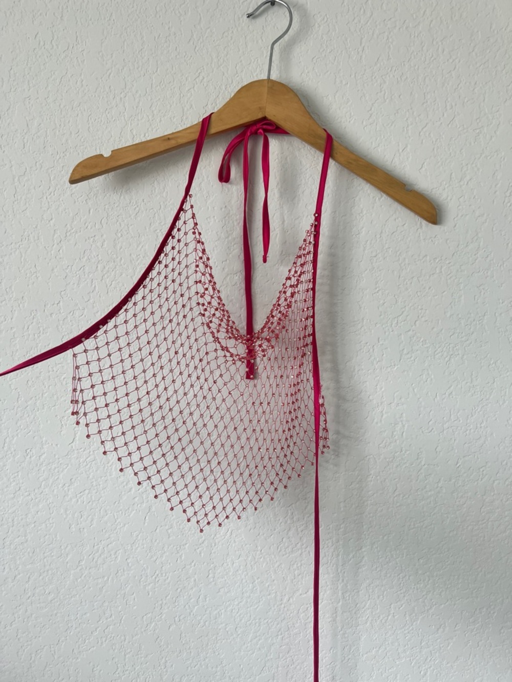 Pink Rhinestone Mesh Halter Top